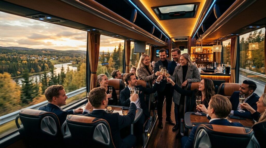 Et luksuriøst pavillon-interiør med elegant indretning og sofistikeret atmosfære.
